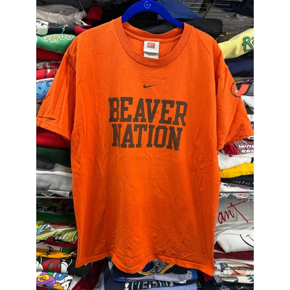 Nike Team Oregon State Beavers T-Shirt Orange Beaver Nation Mens Medium Vintage
